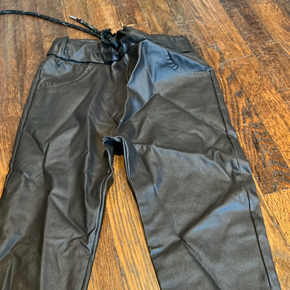 Dark chocolate brown faux leather joggers